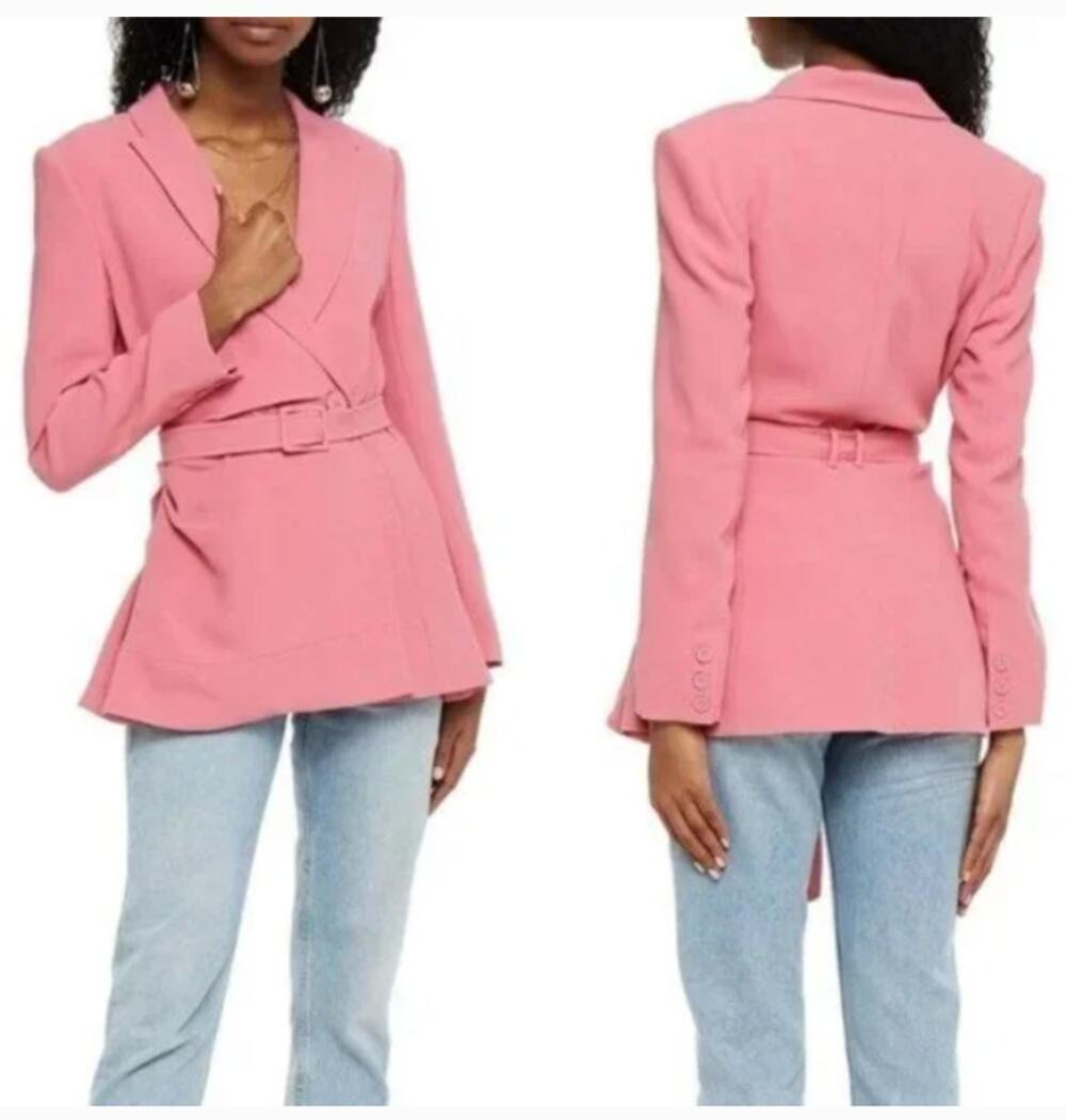 Saloni Maxima Double Breasted Belted Crepe Blazer Size 0 Pink Womens